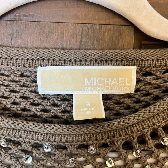 Michael by Michael Kors Brown 100% Cotton Sequin Sweater Size S - Picture 8 of 16
